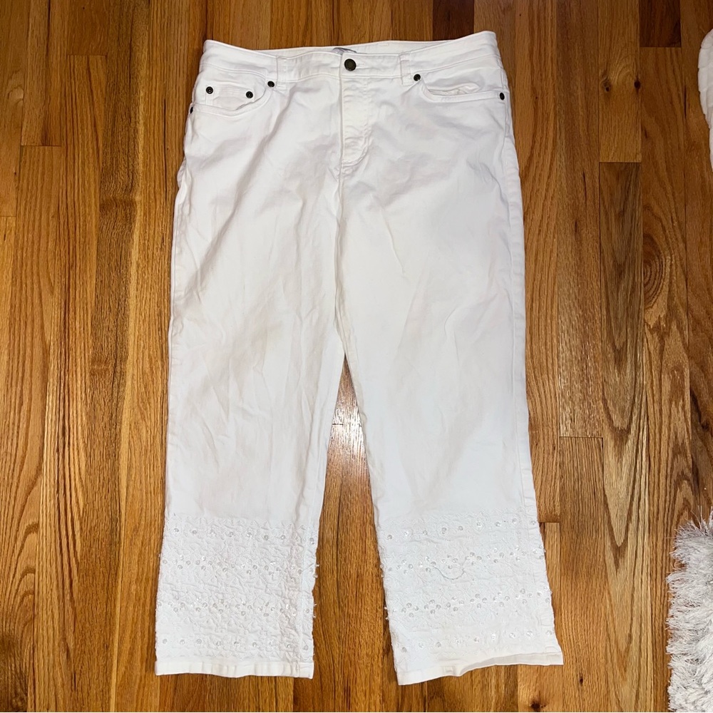 Jones New York White Embellished Beaded Hem Lightweight Women’s Jeans